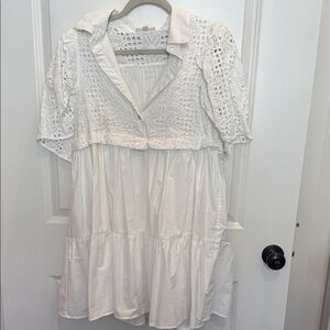 entro White Eyelet Tiered Mini Dress